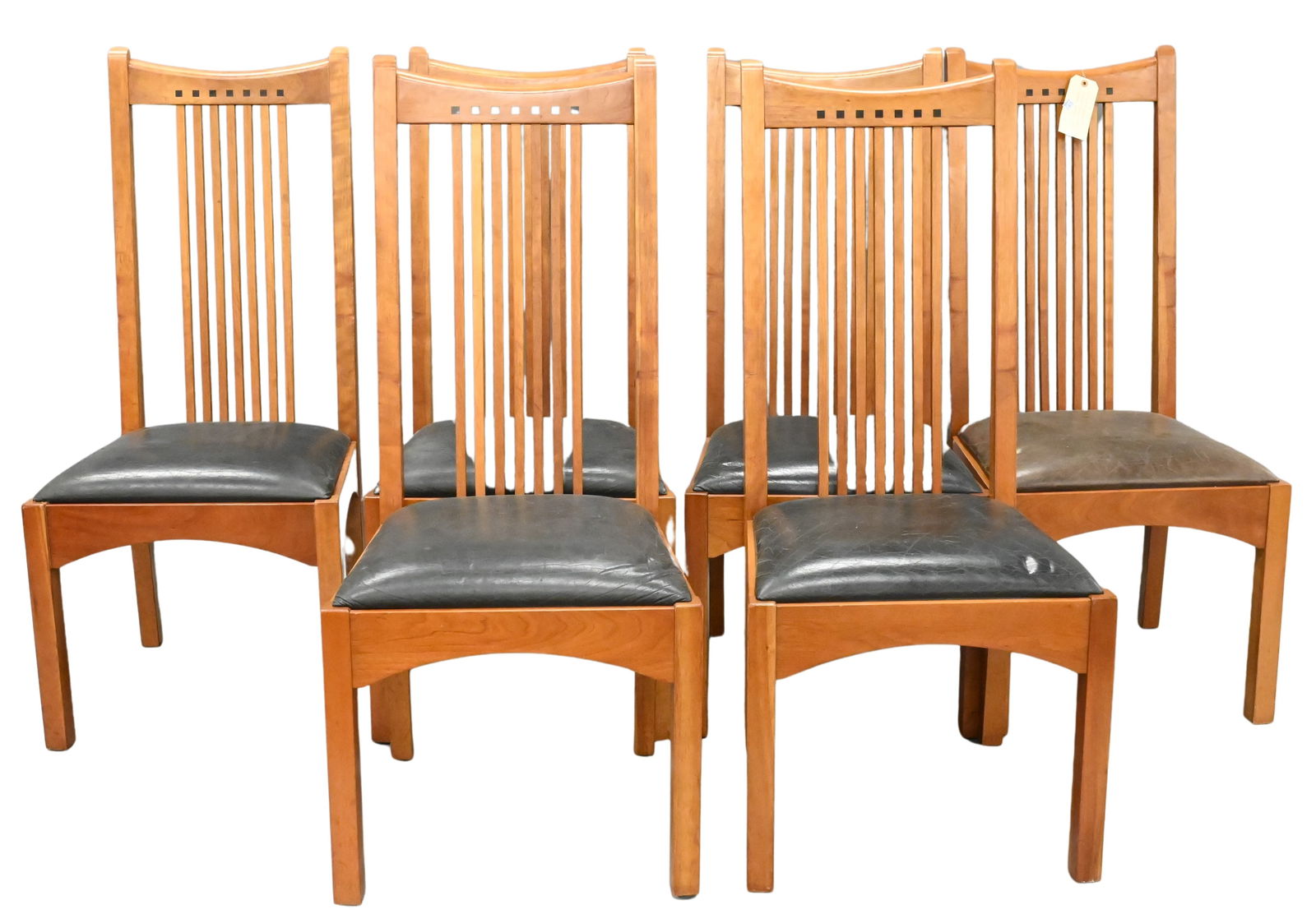 Set of Six Harvey Ellis Design Stickley Tall Spindle Back Inlaid Dining Chairs (1 of 6)