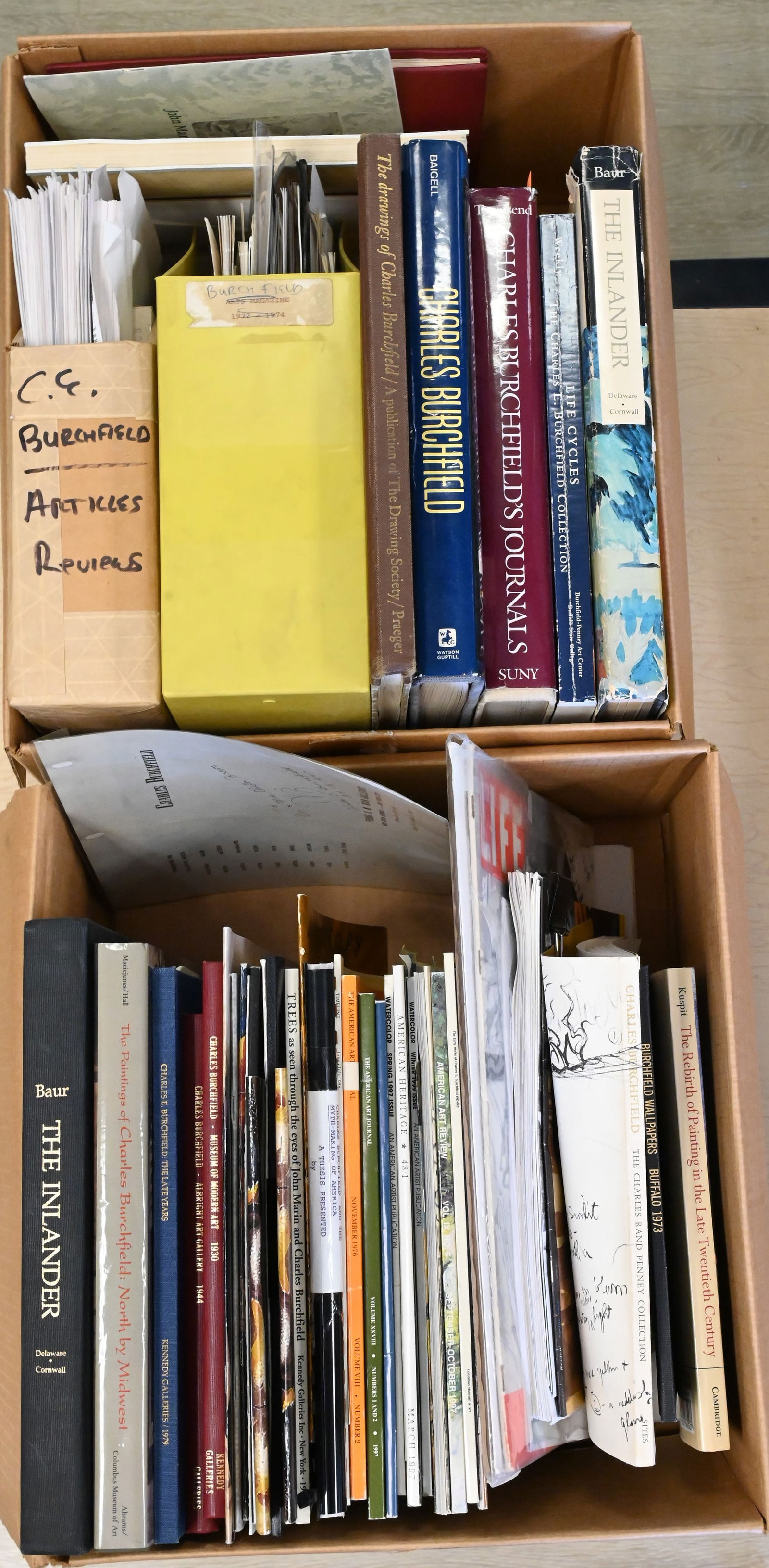 Two Boxes of Charles Burchfield Reference Books, Catalogs, and Auction Records (1 of 4)