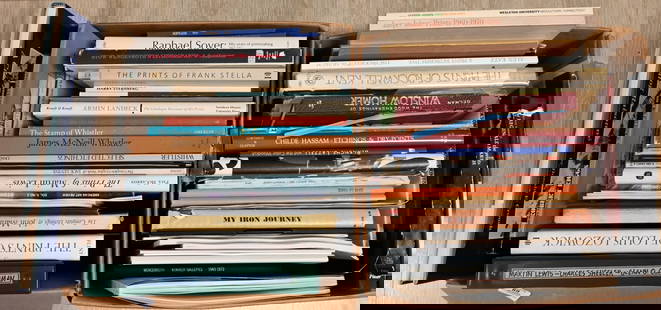 Two Box Lot of Art Reference Books, Catalogs, and Coffee Table Books: Two Box Lot of Art Reference Books, Catalogs, and Coffee Table Books artists include Louis Lozavera, James McNeill Whistler, Jackson Pollock, Martin Lewis, and others Provenance: Kennedy Galleries, In