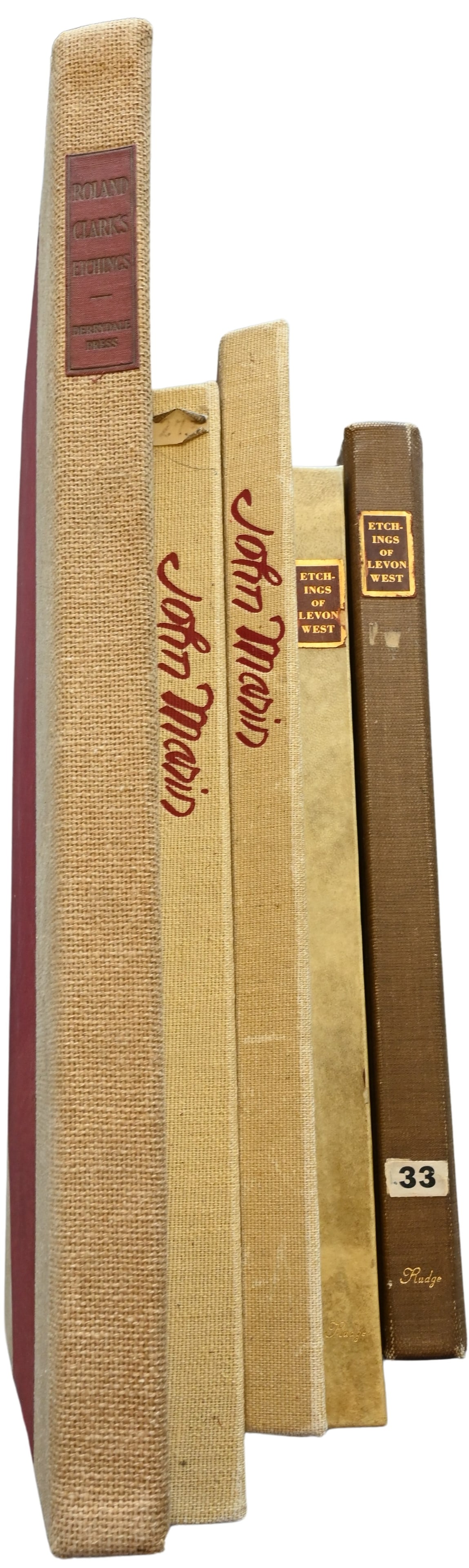 Five Etching Folios: Five Etching Folios to include Roland Clark (American 1874-1957) Roland Clark's Etchings, edition 444/800, published at the Derrydale Press 1938, featuring 69 plates, pencil signed Two: John Marin, Dr