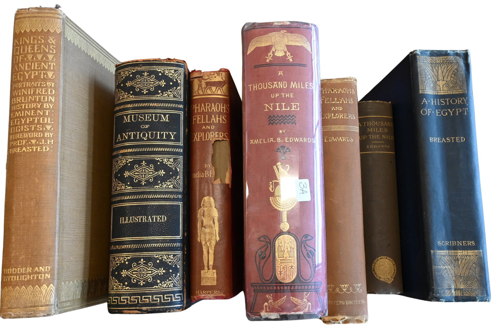 Seven Rare Books on Egypt by Amelia B. Edwards and Others: Seven Rare Books on Egypt by Amelia B. Edwards and Others to include A Thousand Miles Up the Nile first edition in original gilt cloth, published in 1877 A Thousand Miles Up the Nile Pant publisher Ne