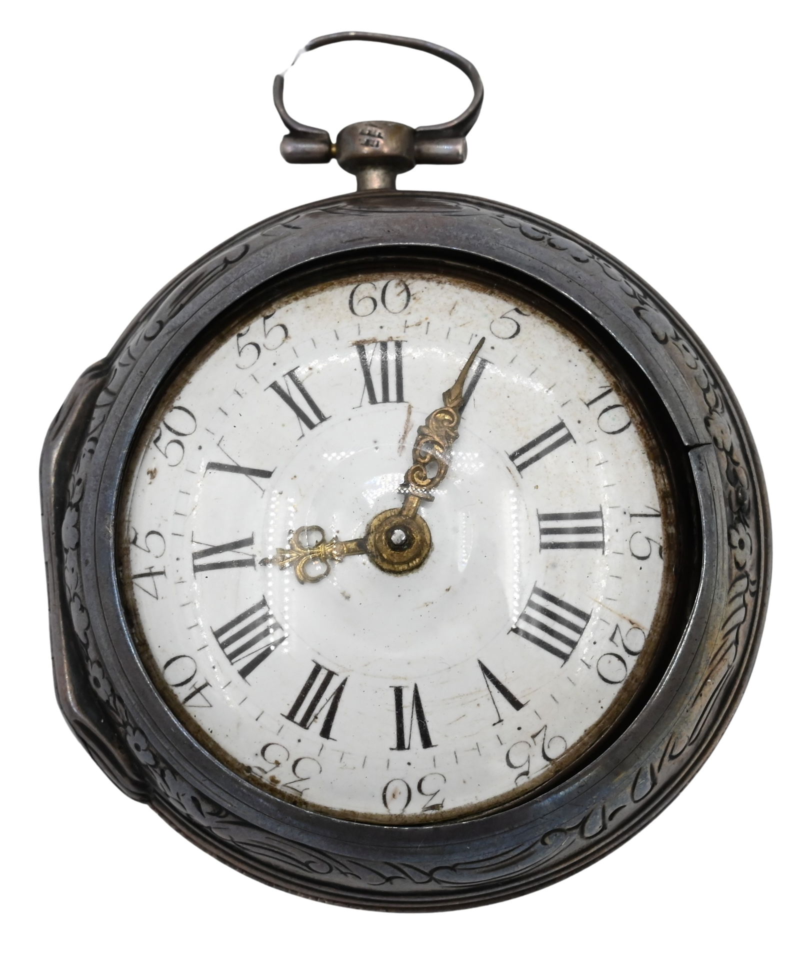 Silver English Fusee Pocket Watch Embossed with Three Dimensional Scene (1 of 4)