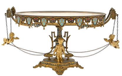 French Champleve Enamel and Alabaster Centerpiece