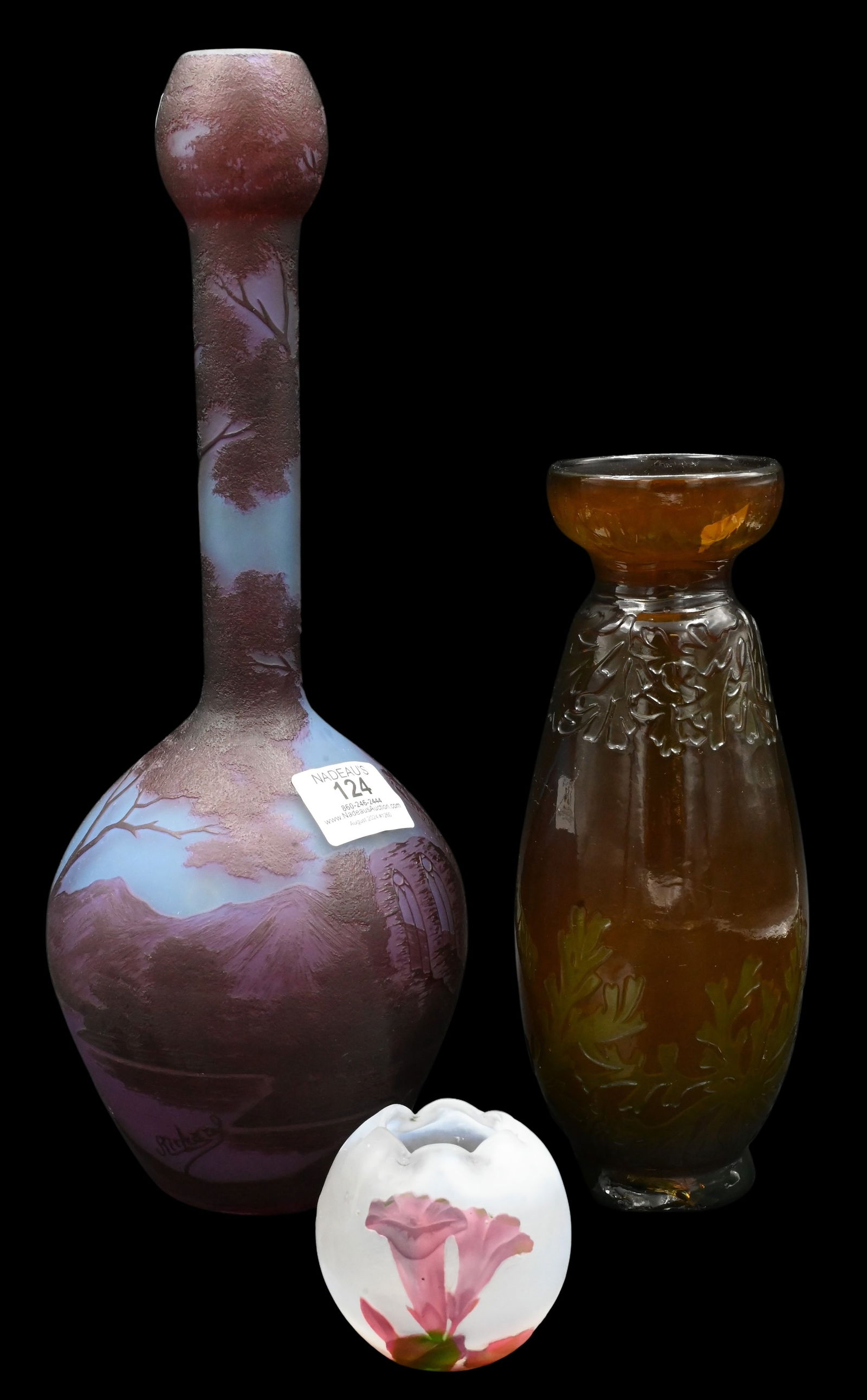Three Galle Style Cameo Glass Vases (1 of 9)
