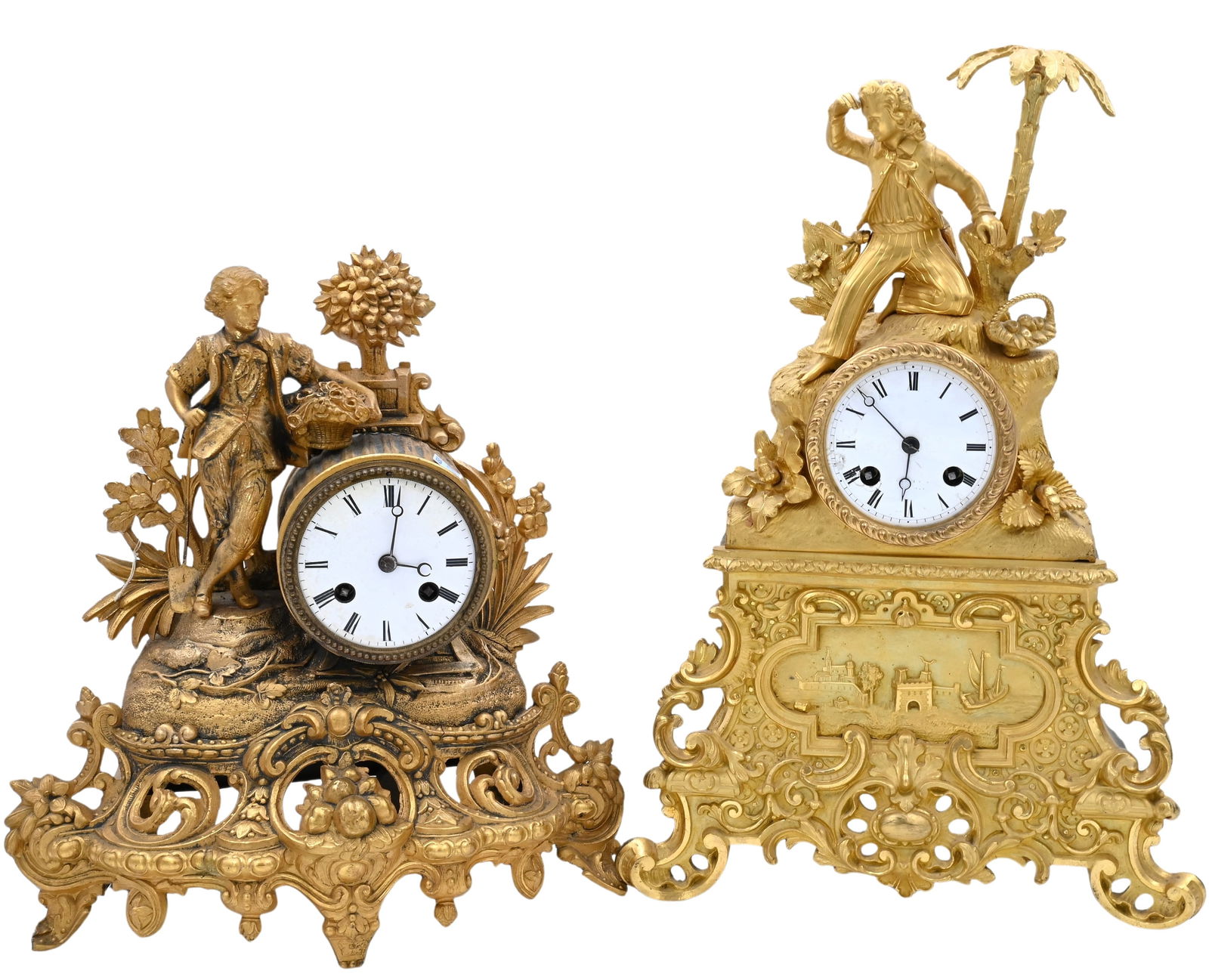 Two Gilt Metal Figural Mantle Clocks (1 of 5)