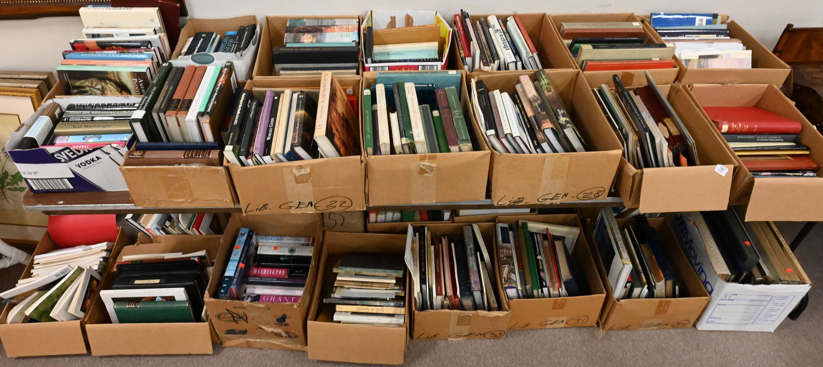 Table Lot of Books: Table Lot of Books authors include Joseph Kanon, Ron Chernow, Robert Fagles, John Sloan, Alexander McCall Smith, Bill Mayers, with Richard Nixon autographed First Man on the Moon presentation first da