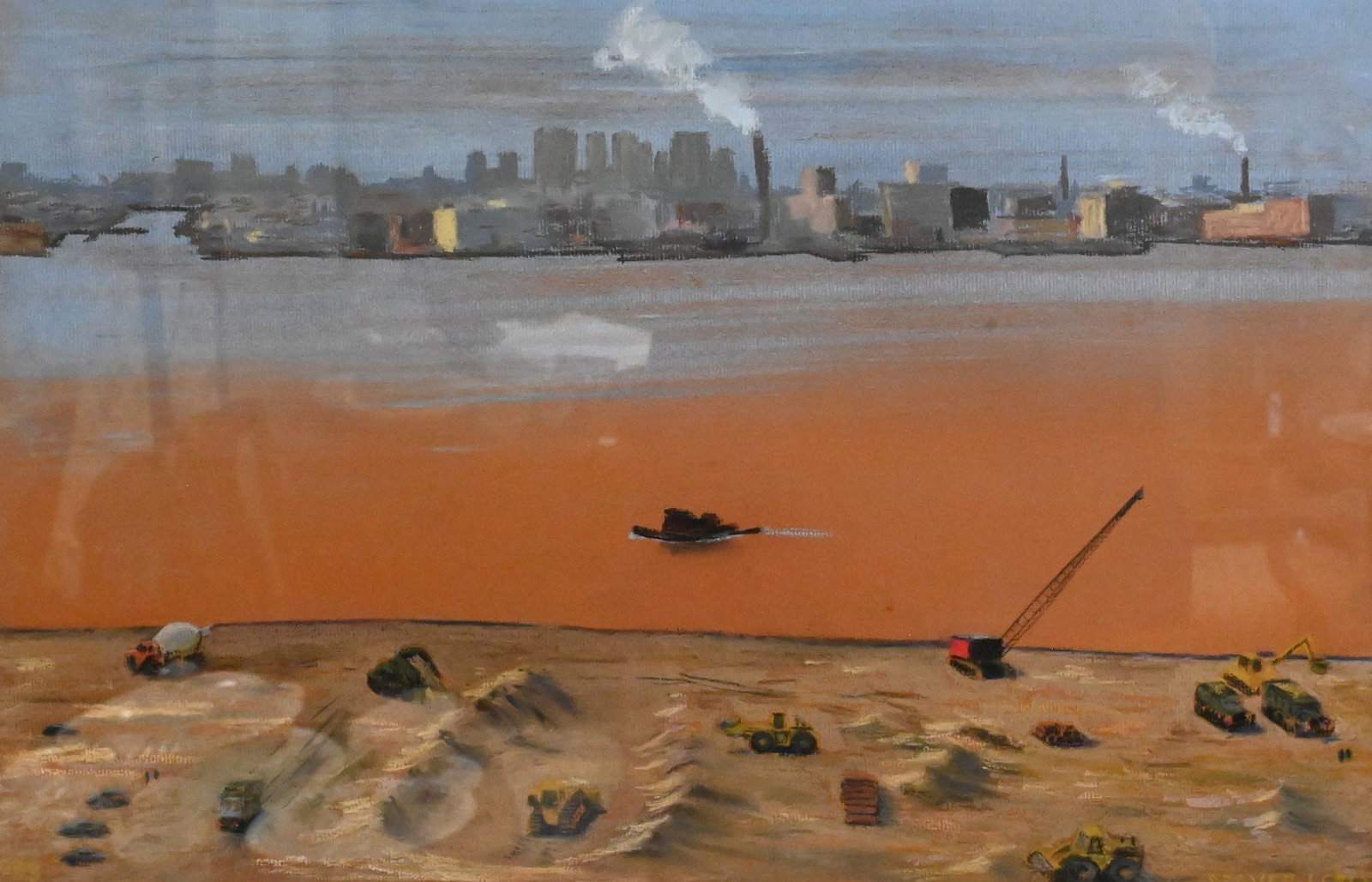 Seaver Leslie (American 20th Century): Seaver Leslie (American 20th Century) "Development on the Hudson", 1983 Pastel on paper Signed and dated Seaver Leslie 1983 19 1/2" x 26" frame size Provenance: Tatistcheff & Co. Inc. 50 West 57th Str