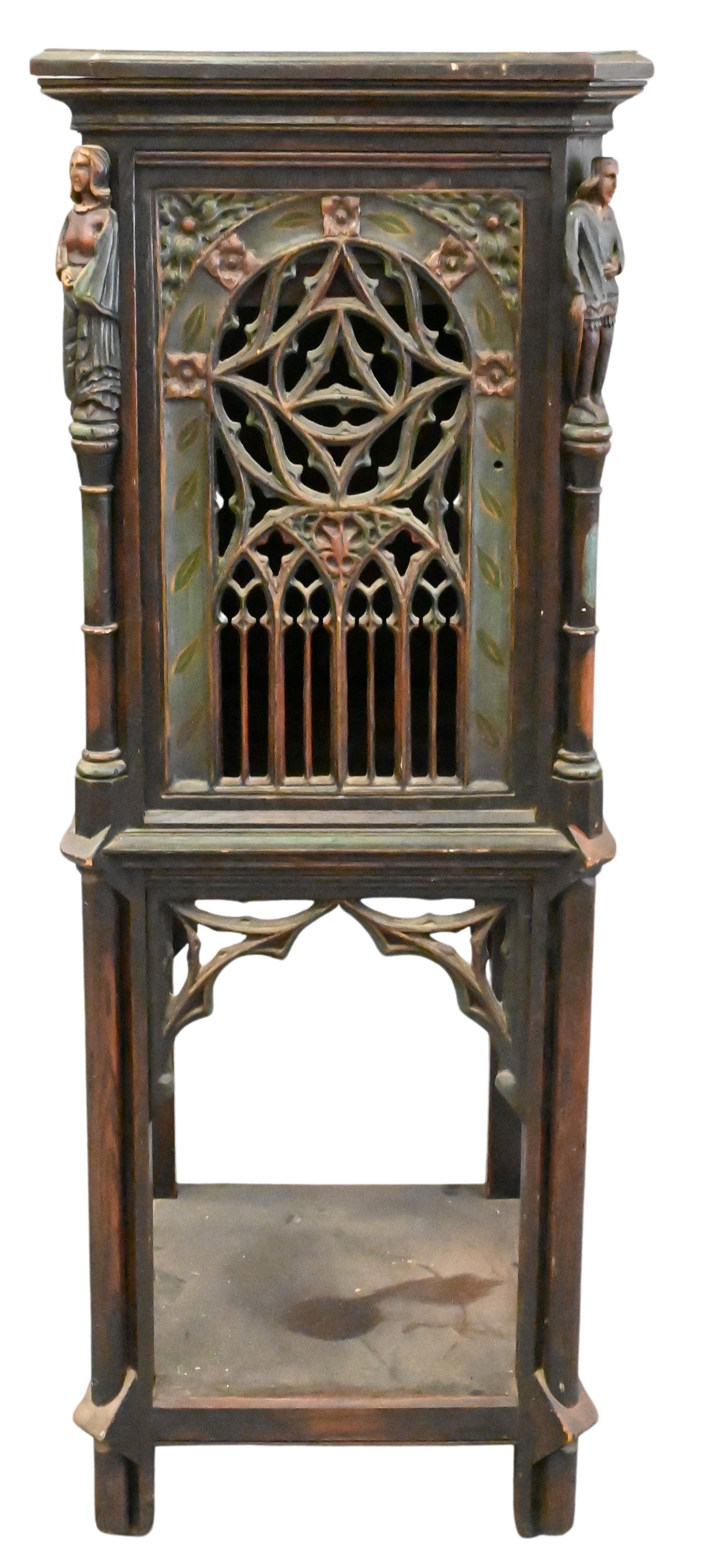 Gothic Style Oak Cabinets having Painted Figures and Sides (1 of 4)