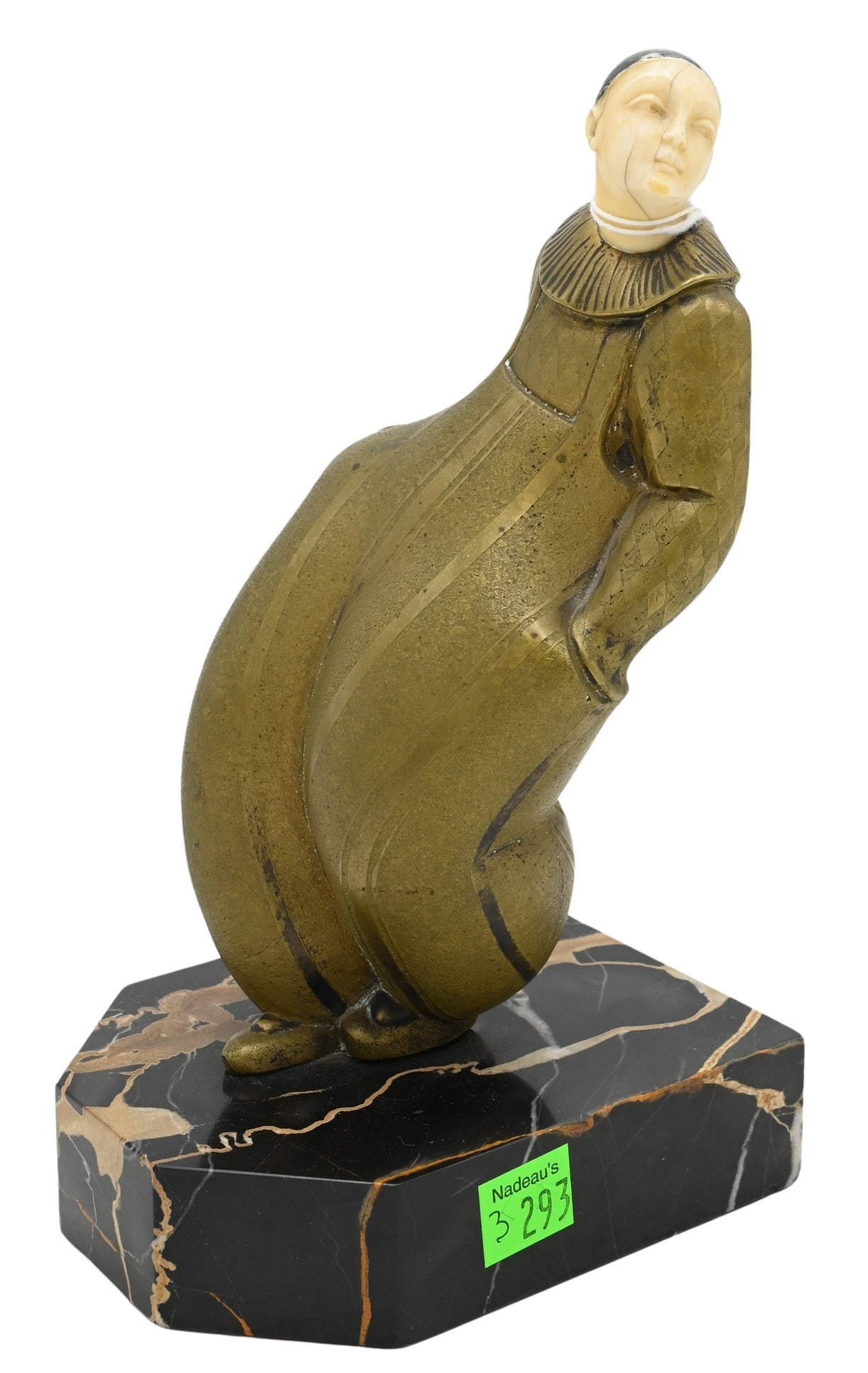 Alexandre Kelety (French/Hungarian 1874-1940): Alexandre Kelety (French/Hungarian 1874-1940) "Pierrot" Bronze on marble base bookend Signed "Akelety" and marked "France" on marble base height 8 1/2 inches