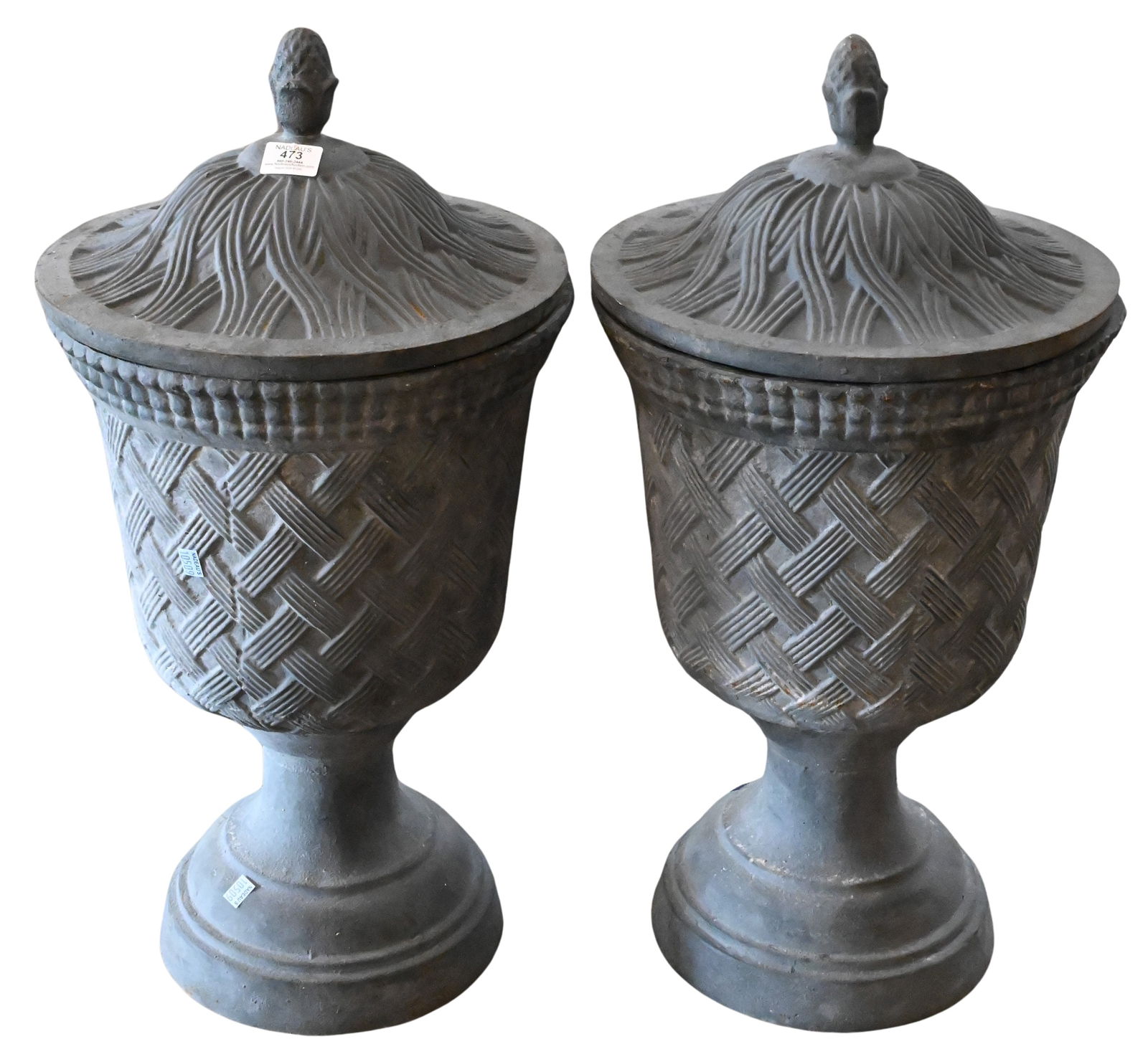 Pair of Iron Outdoor Covered Urns (1 of 4)