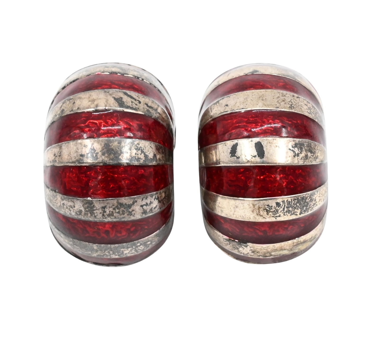 Pair of Tiffany and Company Sterling Silver and Red Enameled Clip Earrings (1 of 4)