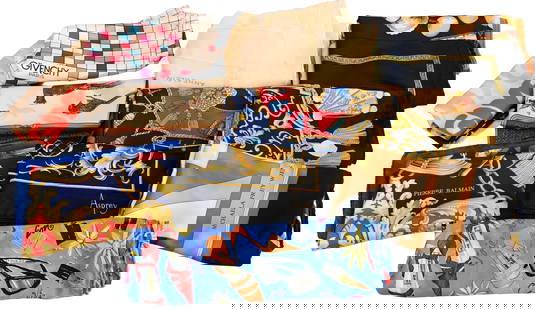 Group of 12 Patterned Silk Scarves: Group of 12 Patterned Silk Scarves to include Pierre Balmain, Anne Klein, Wathne, Michaela Frey Wein, Asprey, two Givenchy, etcetera