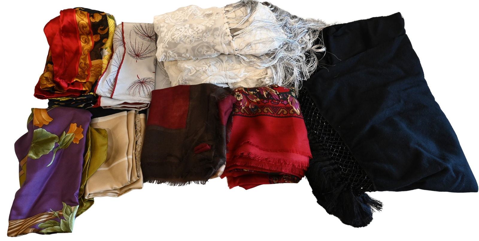 Group of Designer Silk and Cashmere Scarves and Shawls (1 of 4)