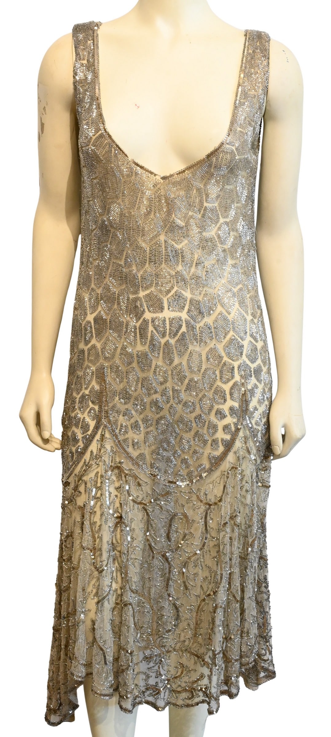 Vintage Custom Women's Beaded and Silk Evening Gown / Dress (1 of 6)