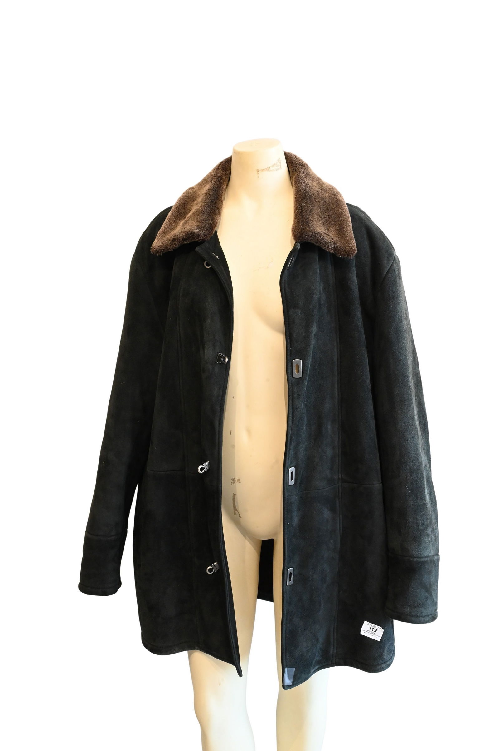 Men's Salvatore Ferragamo Suede Leather and Fur Lined 1/2 Length Coat: Men's Salvatore Ferragamo Suede Leather and Fur Lined 1/2 Length Coat size 52 Condition: overall very good