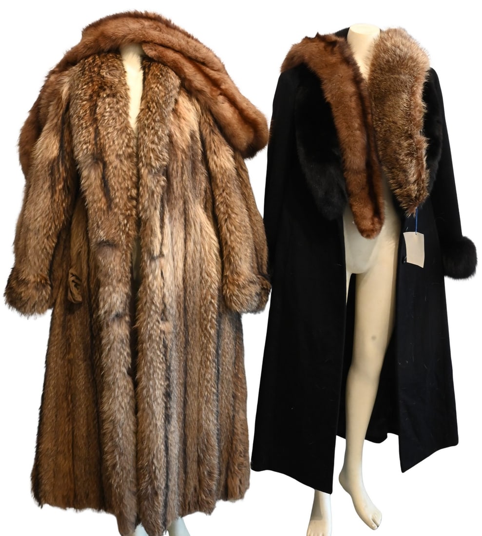 Two Women's Full Length Faux Fur Coats along with Three Mink Scarves (1 of 6)