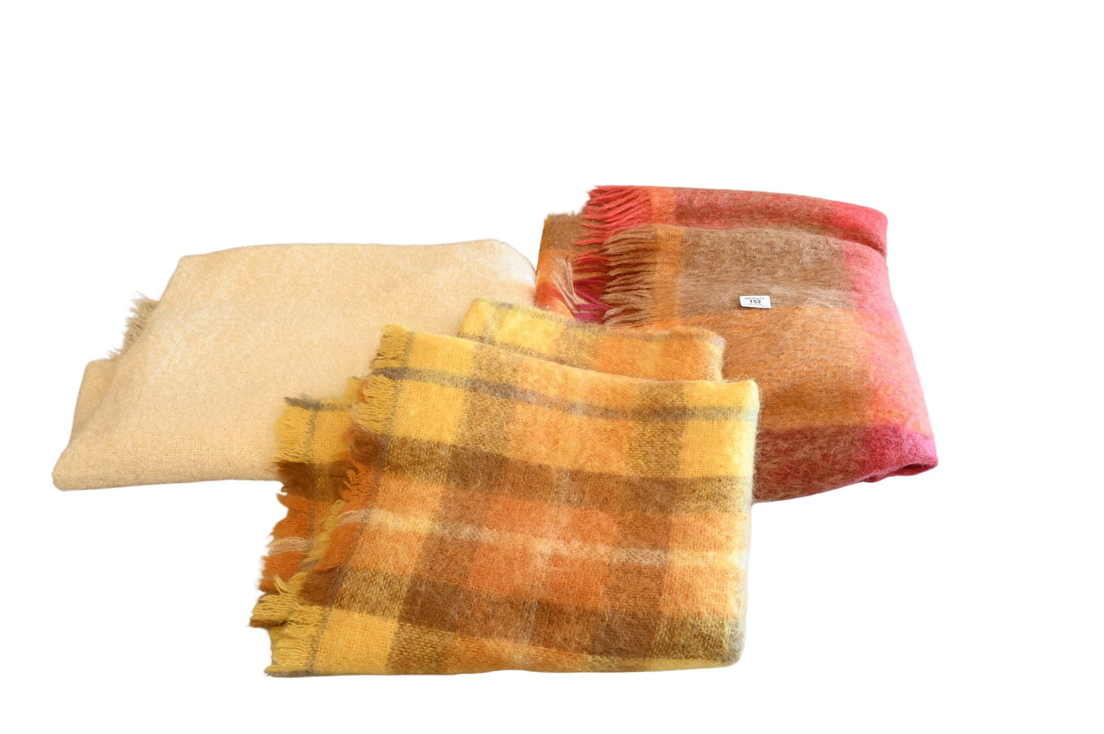 Group of Three Mohair Blankets in Yellow, Red, and White (1 of 3)