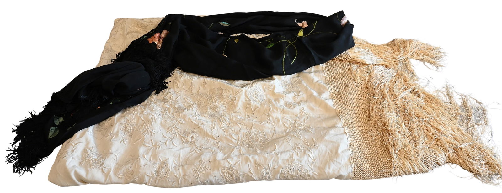 Two Silk Shawls having Embroidered Flowers (1 of 4)