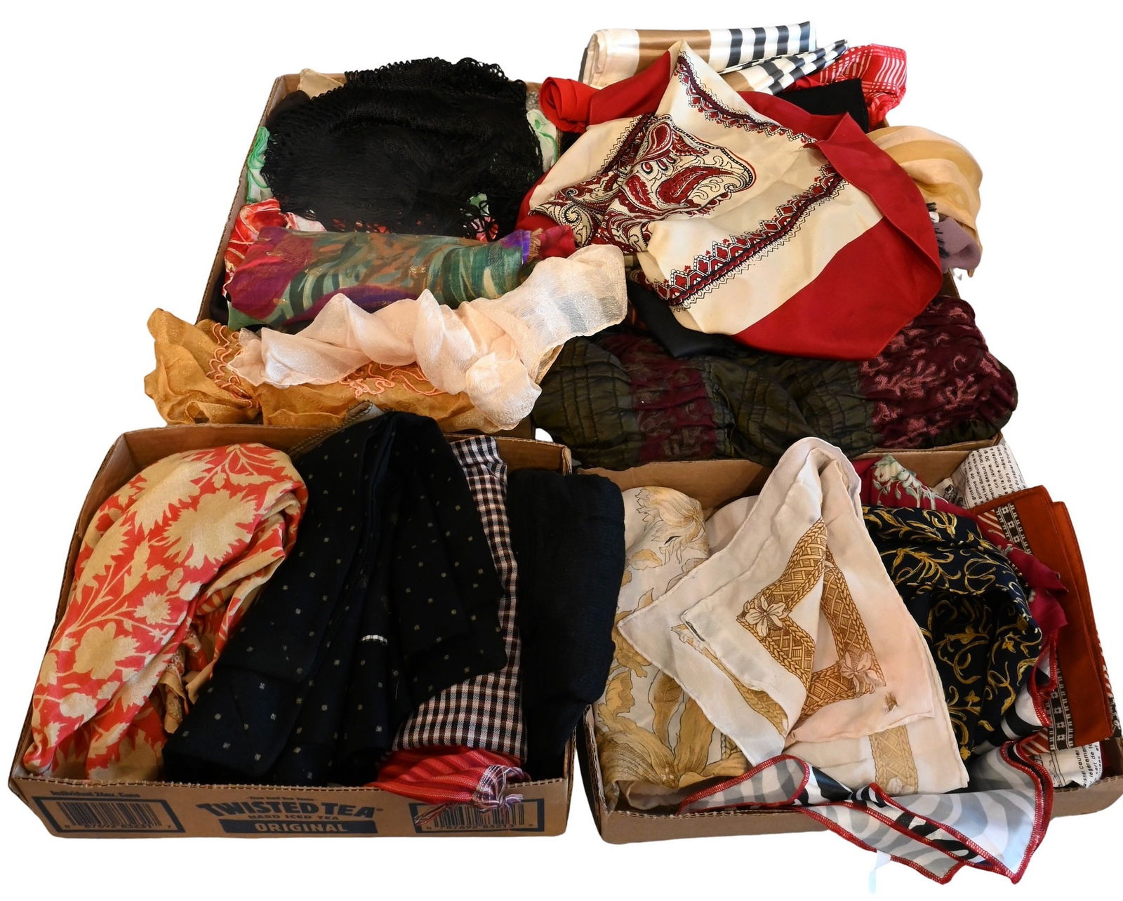 Four Tray Lots of Silk Blend Patterned Scarves and Shawls (1 of 5)