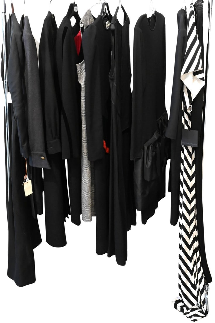 Group of 11 Women's Designer Black Formal Dresses: Group of 11 Women's Designer Black Formal Dresses to include Pilar Rossi, Loehmann's with tag retails for $795, Emanuel Ungaro, Andre Laug, Peggy Jennings, Norma Kamali size extra large, Georges Rech