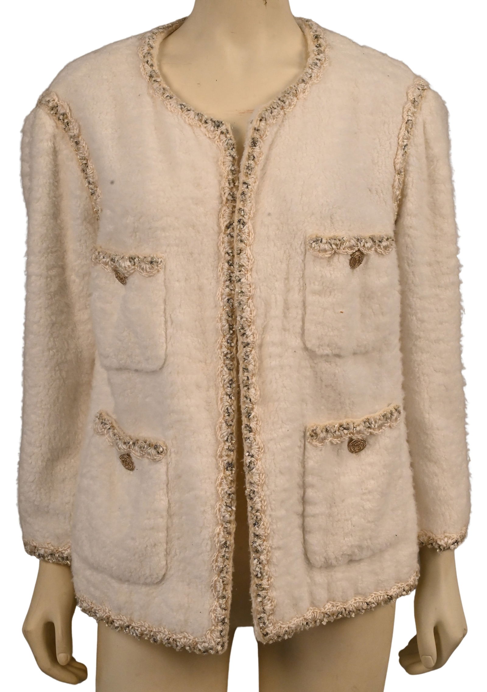 Women's Coco Chanel White Cotton Women's Blazer / Jacket (1 of 5)