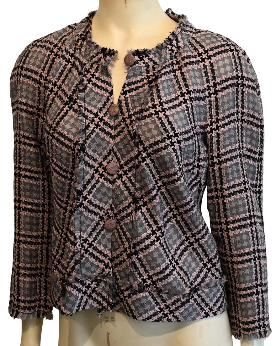 Women's Coco Chanel Collarless Tweed Cropped Jacket / Blazer (1 of 5)