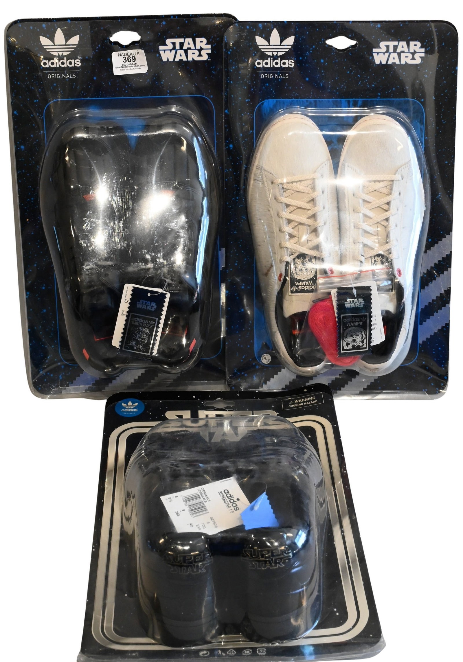Three Pairs of Men's Adidas Sneakers: Three Pairs of Men's Adidas Sneakers Adidas Sneakers Campus 80s S.W. Star Wars Wampa in White almost new with no scuffs or marks and original packaging and tag, Size 8.5 Adidas Sneakers Stan Smith 80s