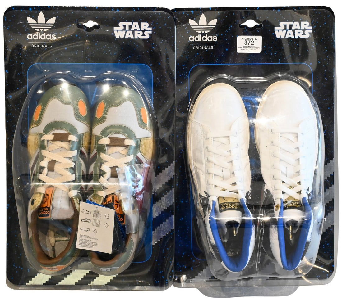 Two Pairs of Men's Adidas Sneakers: Two Pairs of Men's Adidas Sneakers Adidas Sneakers Originals Star Wars ZX 800 Boba Fett Limited Edition in Green and Grey Almost new with no scuffs or marks and with original packaging and tag, Retail