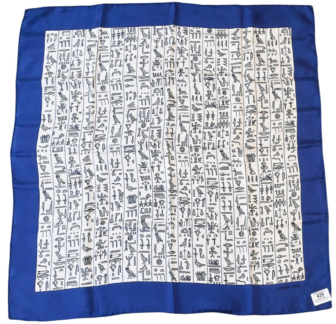 Hermes Paris Egyptian Hieroglyphics Small Silk Scarf (1 of 4)
