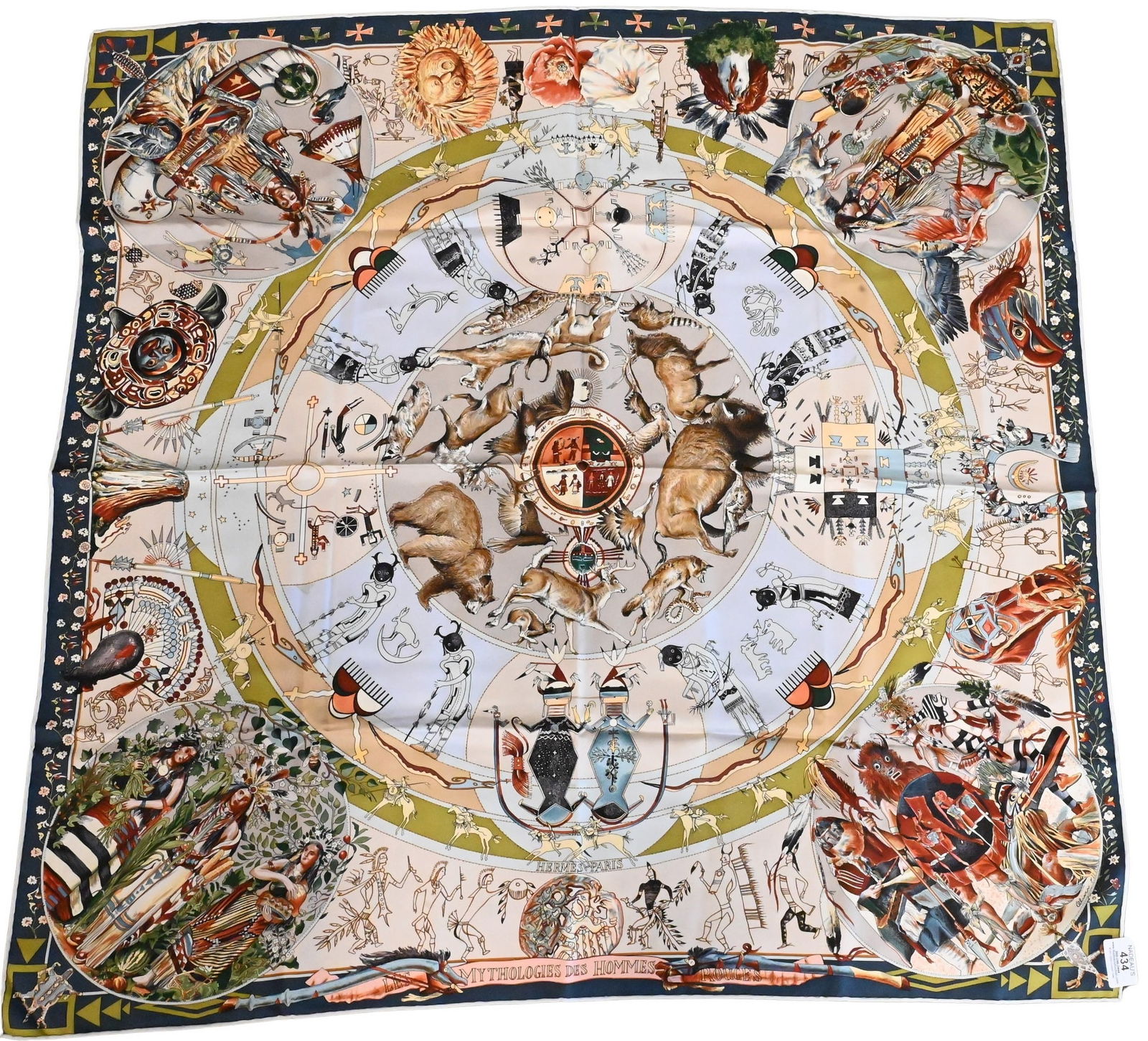 Hermes Paris "Mythologies des Hommes Rouges" Silk Scarf (1 of 4)