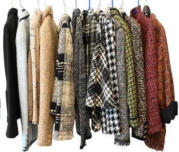 Group of 13 Women's Tweed Suit Jackets / Blazers: Group of 13 Women's Tweed Suit Jackets / Blazers to include Emmelle, Pilar Rossi, Doncaster, Eskander, etcetera sizes small through large Condition: normal wear