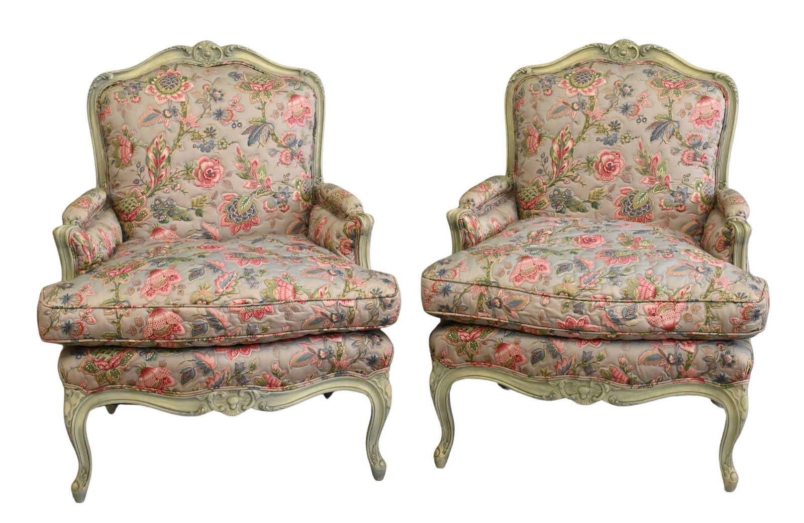 Pair of French Louis XV Style Bergeres (1 of 4)