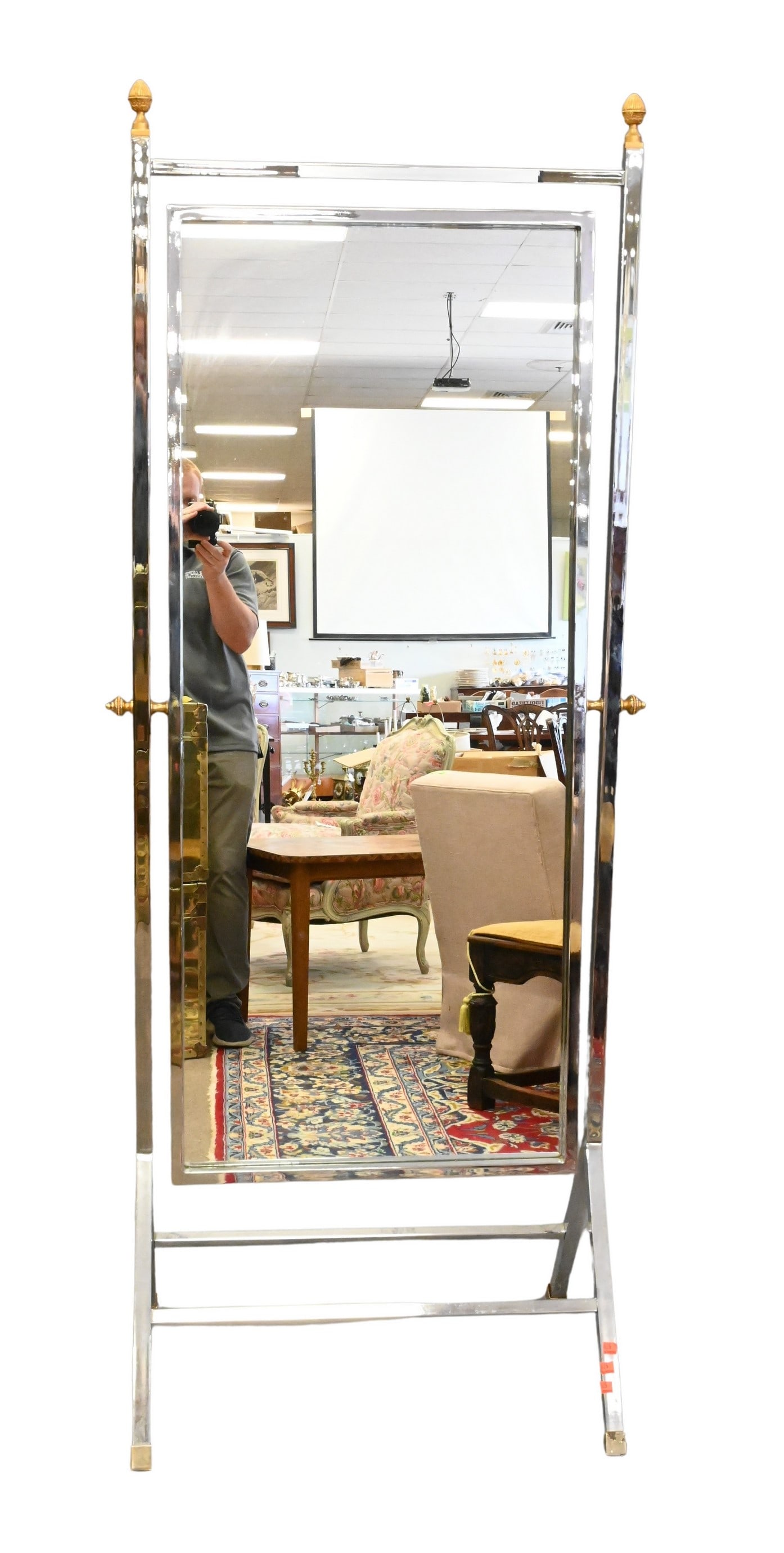 Chrome and Brass Trimmed Cheval Mirror (1 of 4)