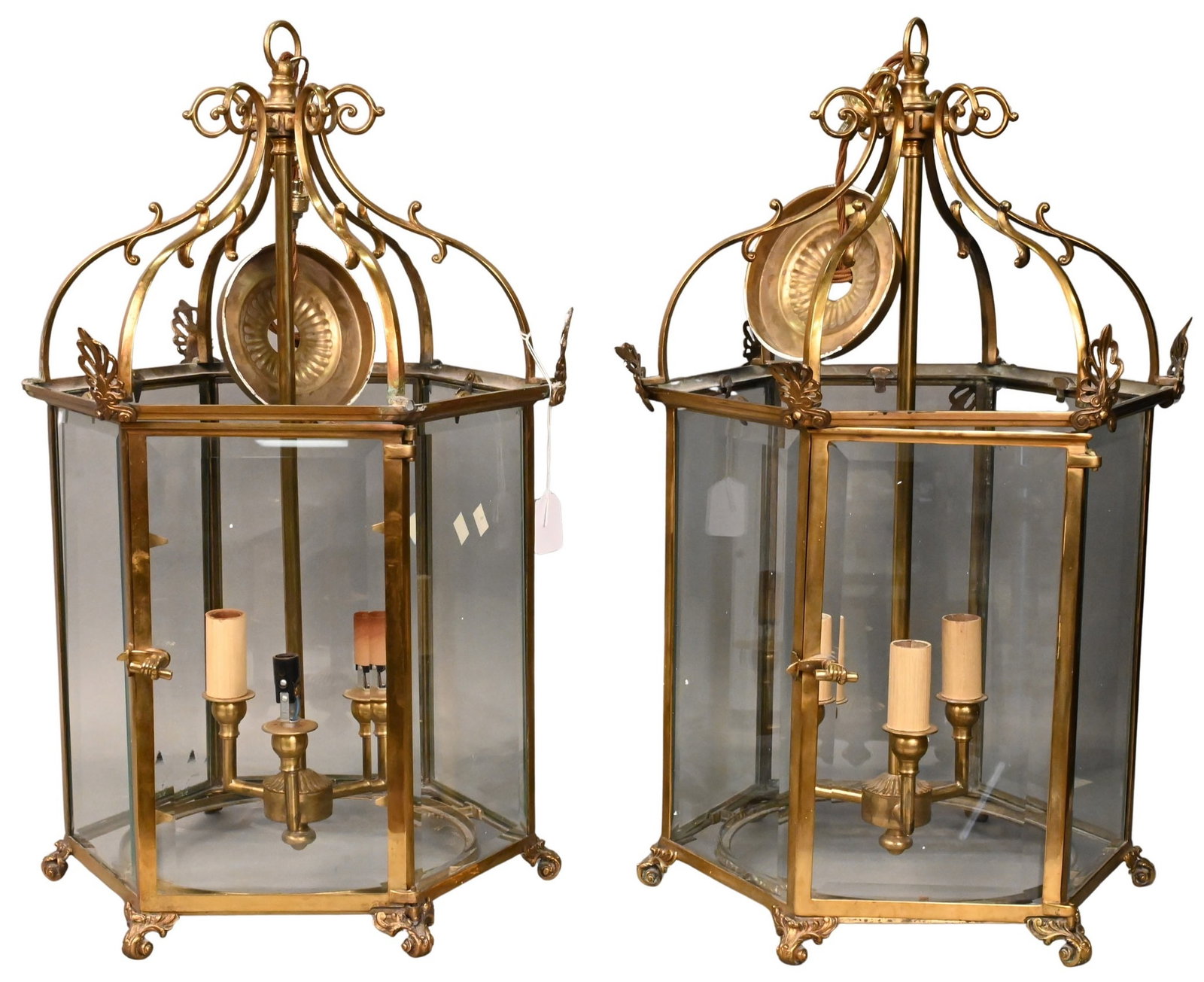 Pair of Regency Style Brass Hanging Lights of Hexagonal Form (1 of 5)
