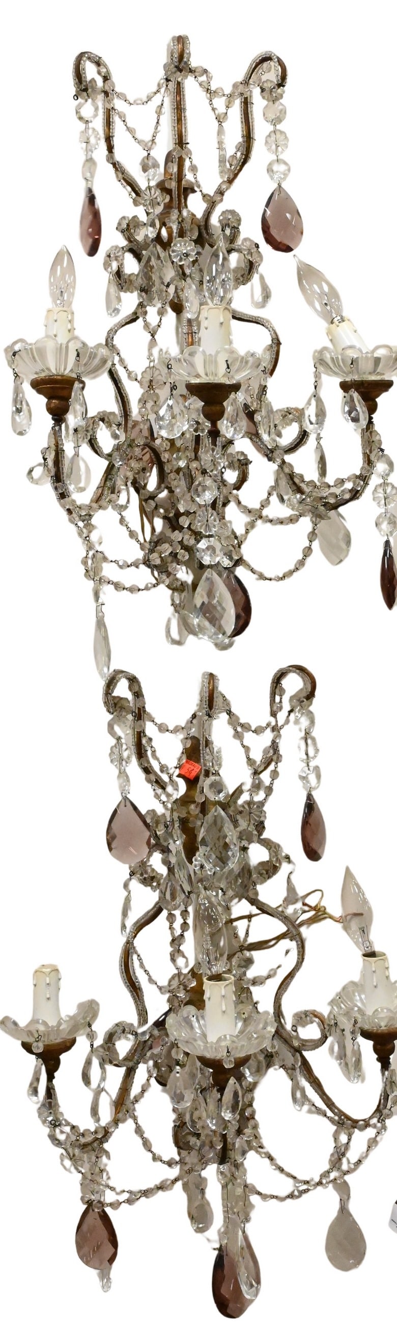 Pair of Gilt and Crystal Three Light Wall Sconces (1 of 5)