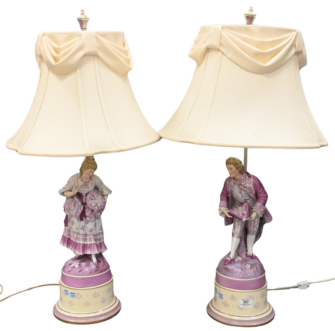 Pair of Porcelain Figural Table Lamps with Custom Shades (1 of 6)
