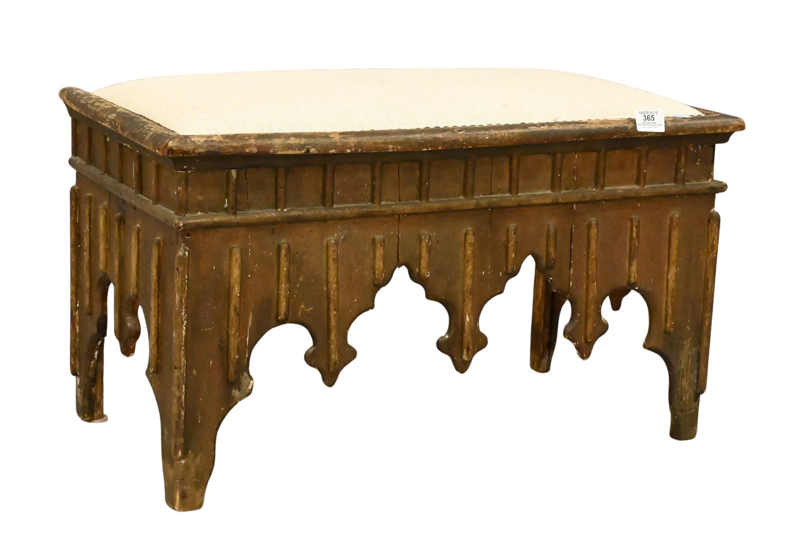 Moroccan Bench having Upholstered Top Over Carved  Legs (1 of 4)