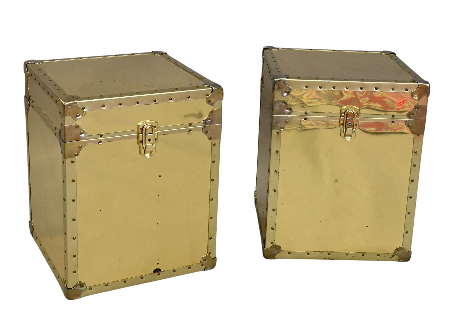 Pair of  Brass  Covered  Small  Trunks  with  Cedar  Interior  Top (1 of 2)