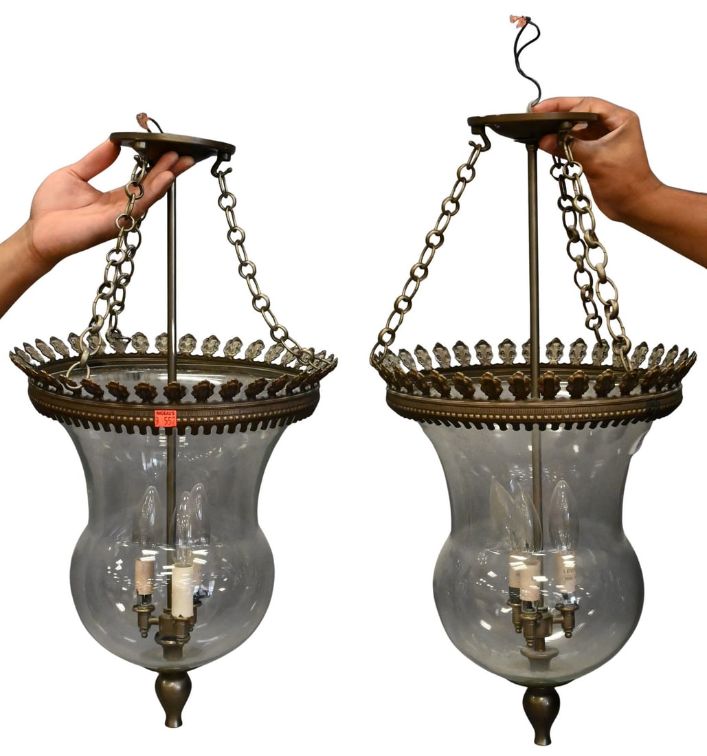 Pair of Regency Style Glass and Metal Hall Lanterns (1 of 5)