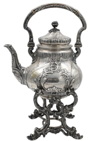 C.E. Keuser German 800 Silver Hot Water Kettle and Stand
