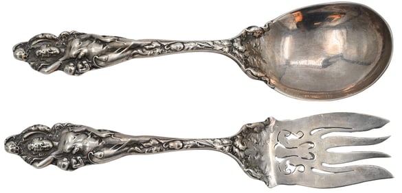 Two Piece Sterling Silver Art Nouveau Serving Set