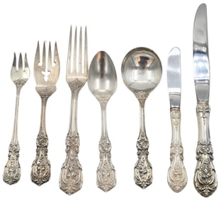74 Piece Reed and Barton Sterling Silver Flatware Set in Francis I Pattern