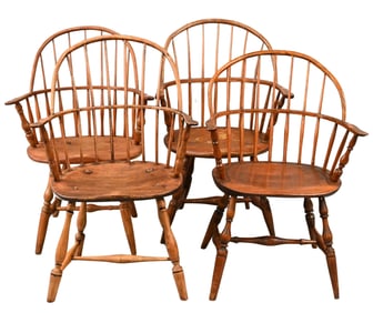 Four Bow Back Windsor Armchairs