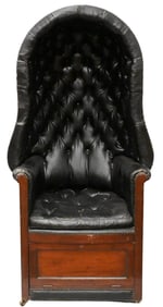 English Mahogany Black Upholstered Porters Chair