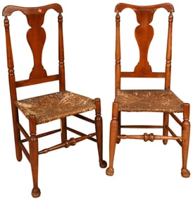 Pair of Queen Anne Side Chairs having Rush Seats