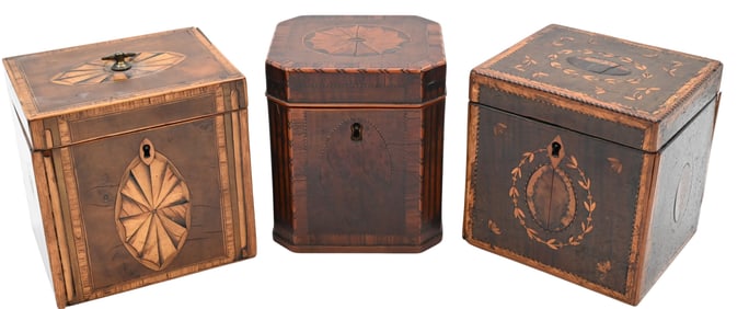 Three Inlaid Georgian Tea Caddies