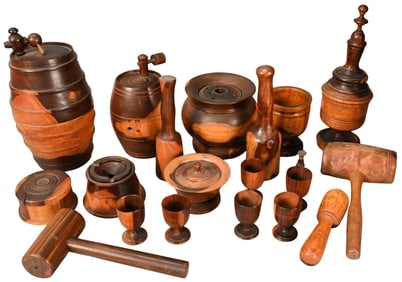 Group of 17 Lignum Vitae Turned Pieces