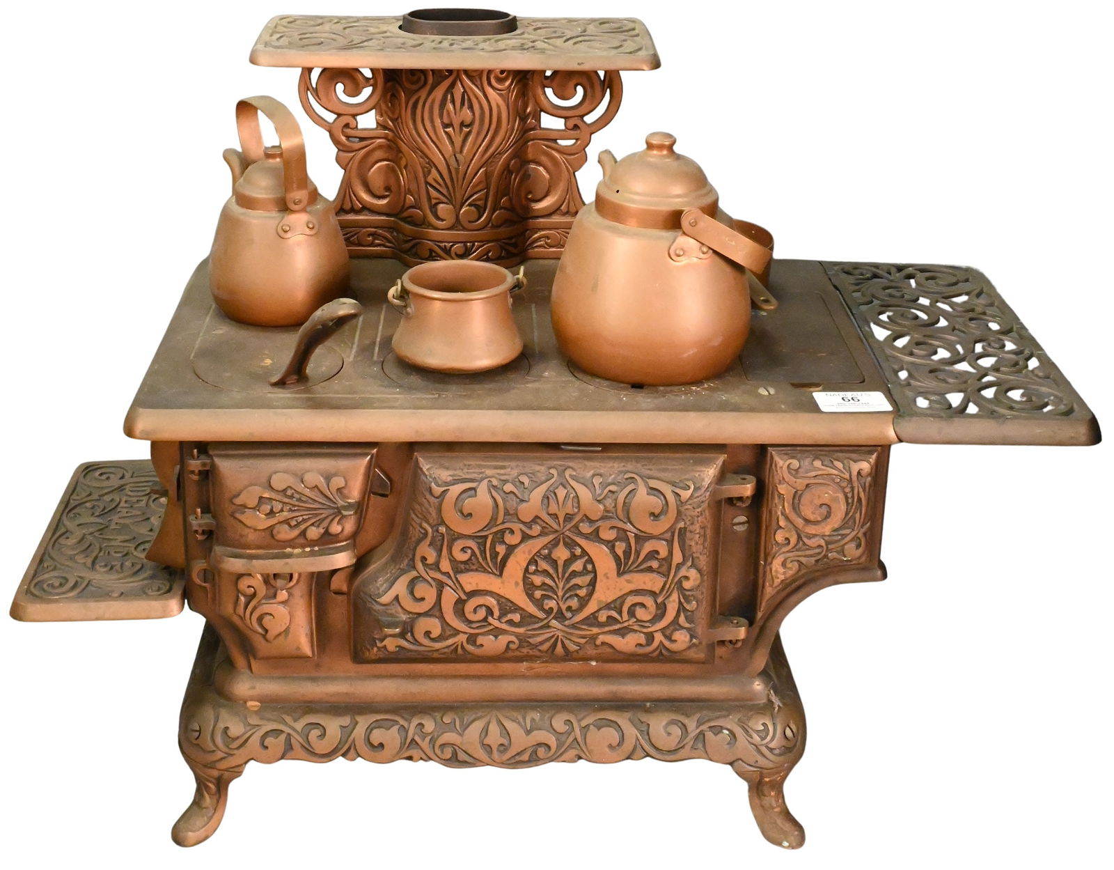 Ideal #5 Salesman Sample of a Cast Iron Stove along with Copper Pots (1 of 4)