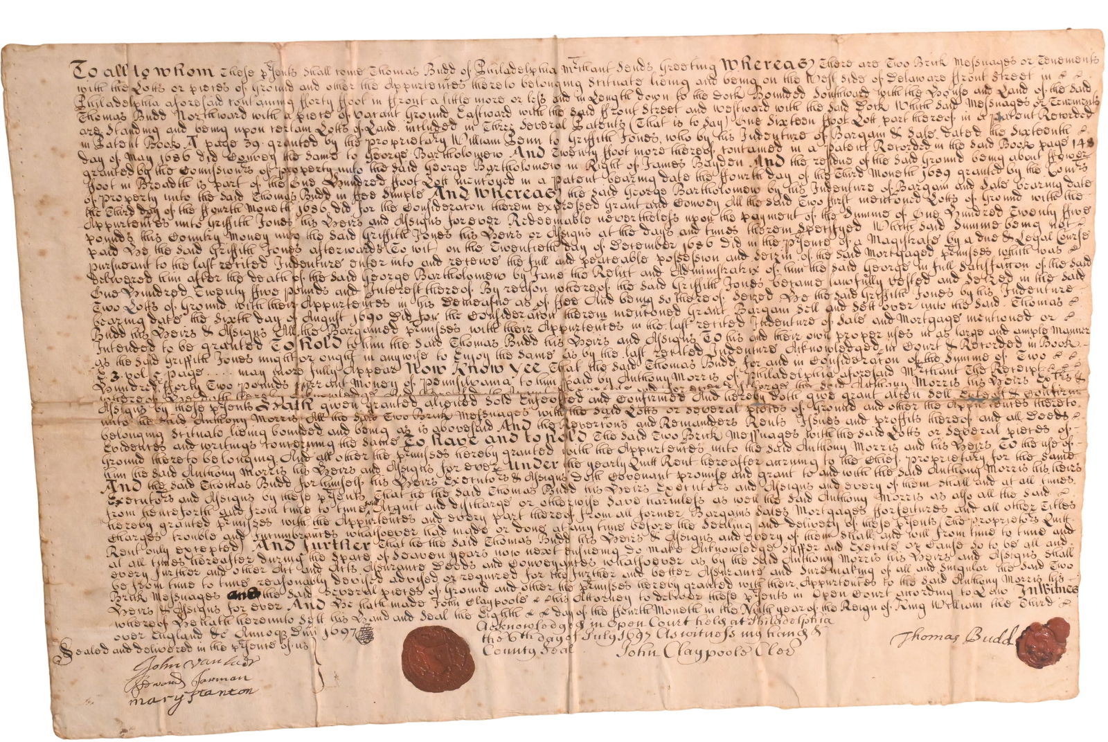 Circa 1697 Philadelphia Land Deed (1 of 11)