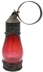 Early Railroad Lantern having Cranberry Glass